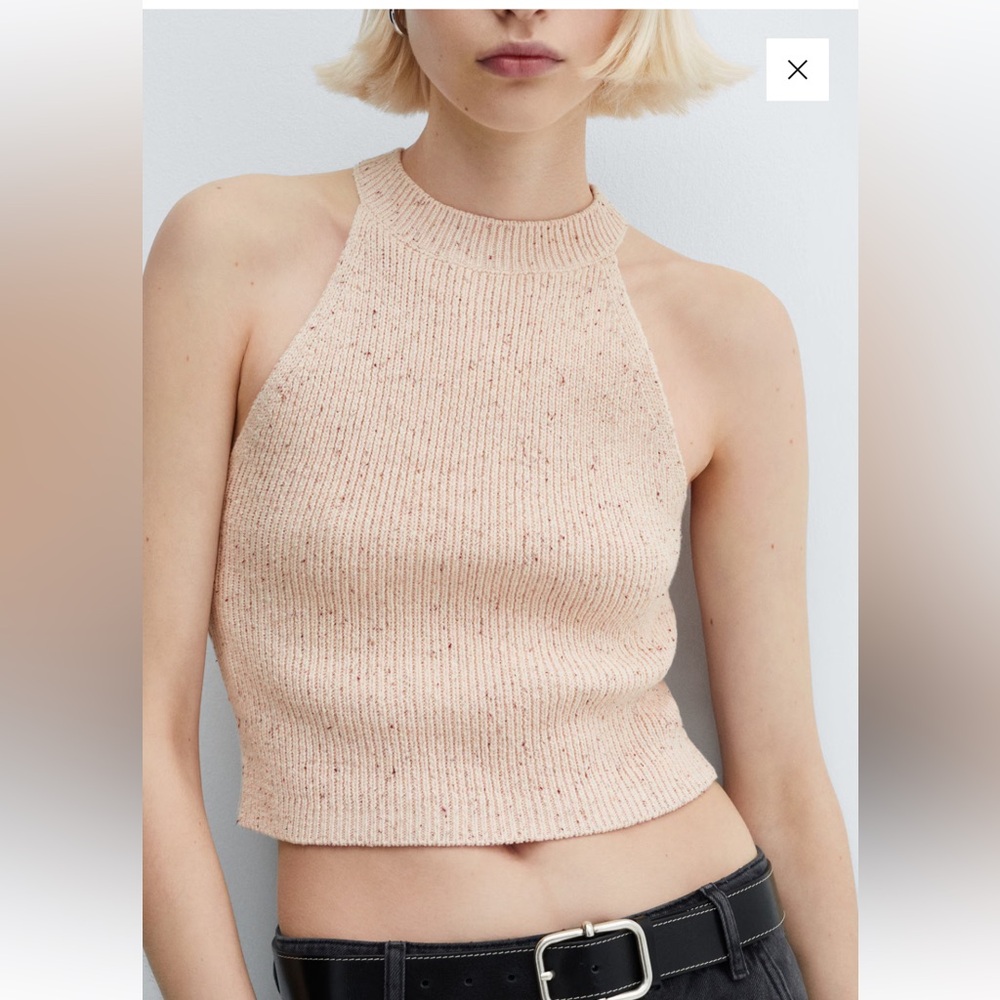NWOT Mango Cotton Knit Tank speckled pink cropped